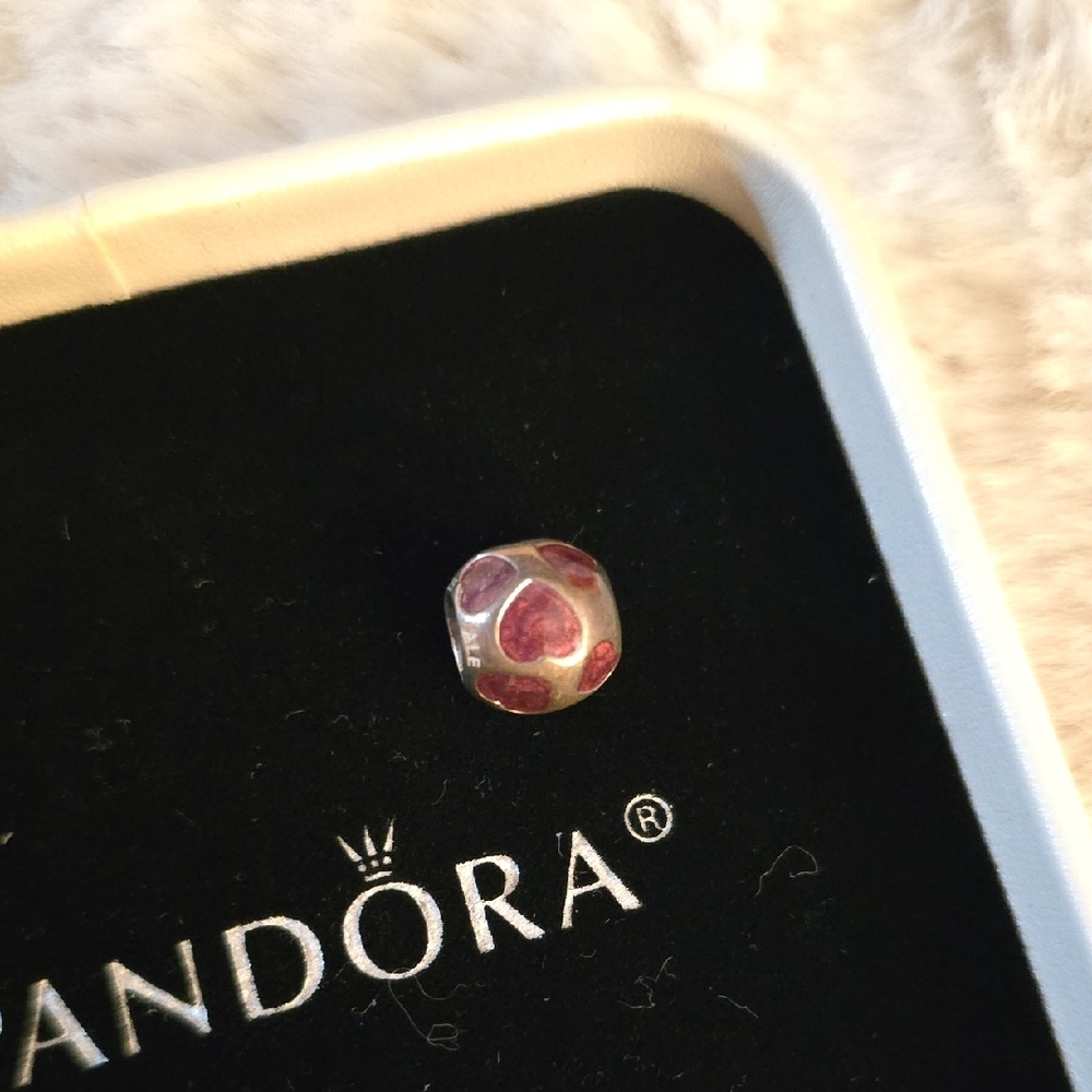 Pandora Silver Charm with PURPLE Hearts
